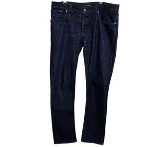 Nudie Jeans Grim Tim, Slim Straight Jeans, Button Fly, Dry Navy Dips, Cotton, 38